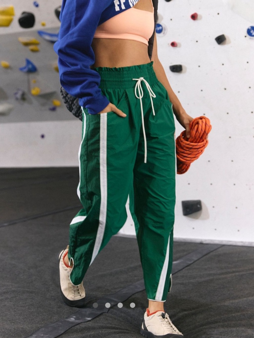 Free People FP Movement Champ is Here Green Joggers with White Side Stripes M